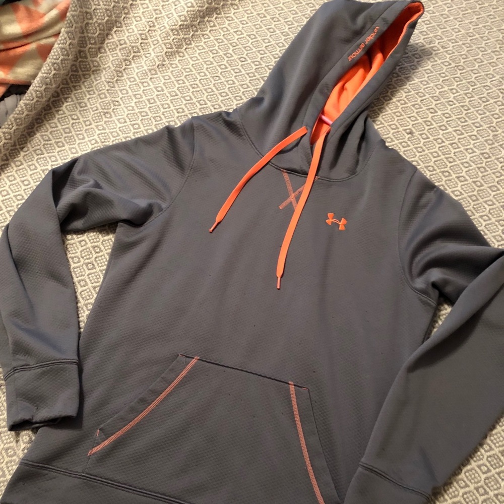 Grey and coral under armour hoodie